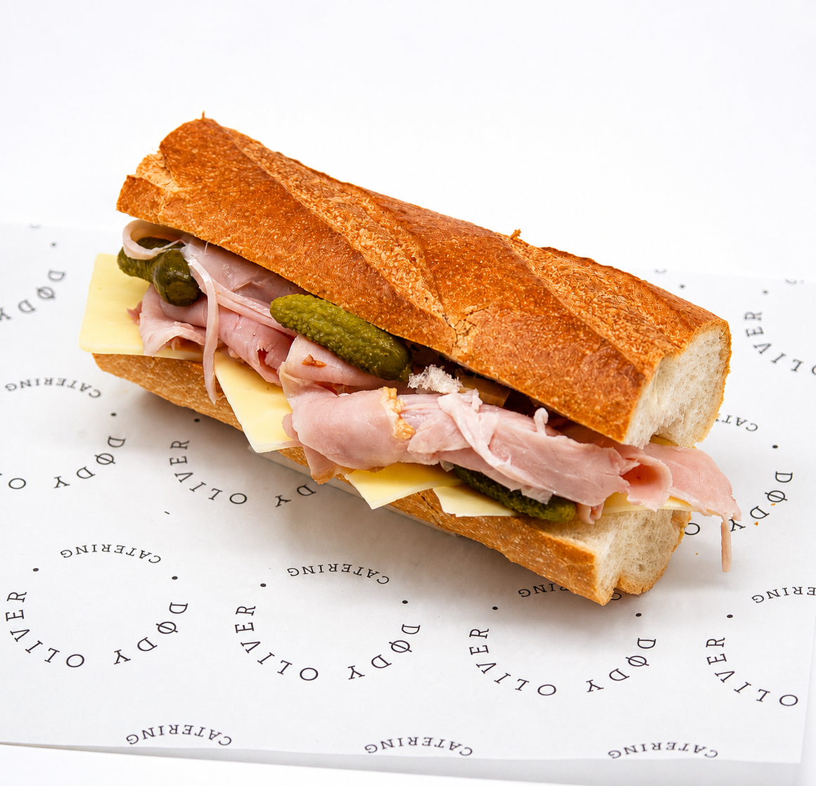 Baguette of Leg Ham & Gruyere with Dijon Mayonnaise, Bread & Butter Pickles